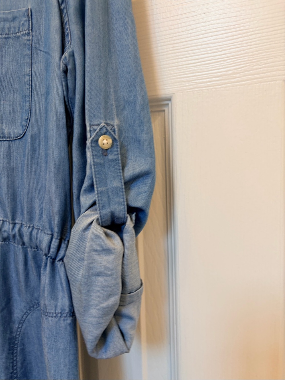 Athleta Light Blue Denim Midi Shirt Dress with Tie Waist - Picture 4 of 5